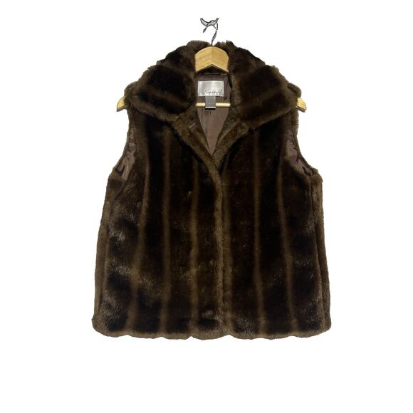 Spiegel Faux Fur Vest Womens Small Brown Mob Wife Old Money Luxe Clasp Closure - Picture 1 of 10